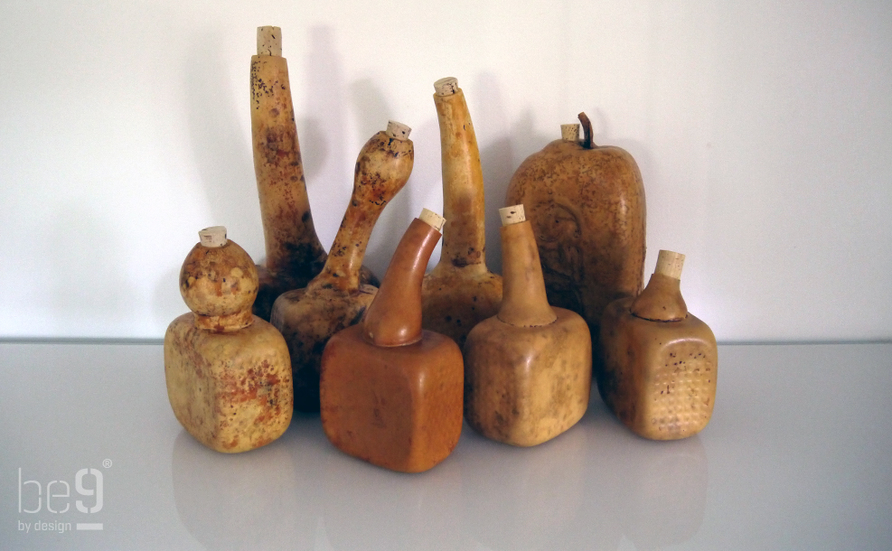 Cured Gourd bottles on glass top